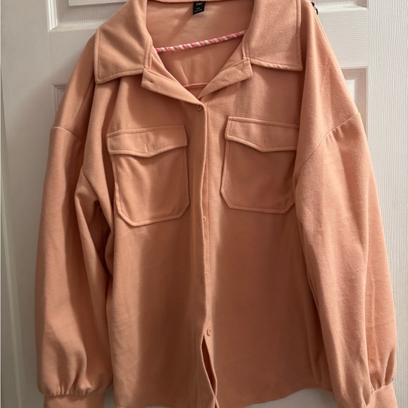 Peachy Pink Utility Jacket with Button-Up Style and Long Sleeves - Picture 1 of 2